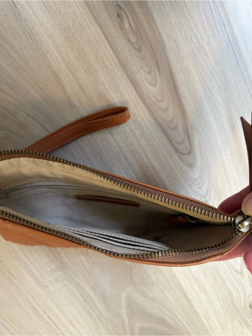 Lucky Brand Leather Convertible Clutch in Cognac Brown